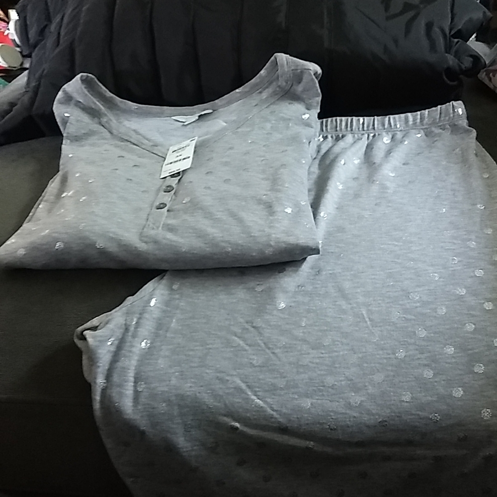 Charter Club women's size 3x two piece gray with silver foil dot pajamas